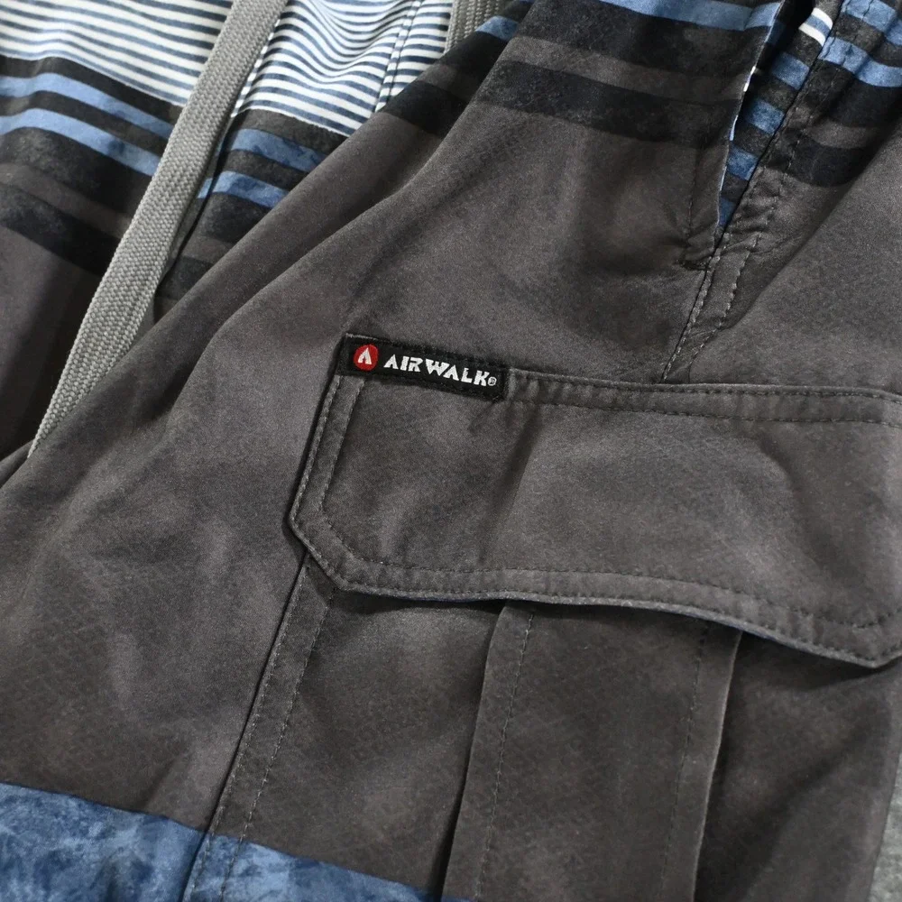 Airwalk Mens Cargo Board Shorts Medium Blue Gray Striped Marble Swim Trunks